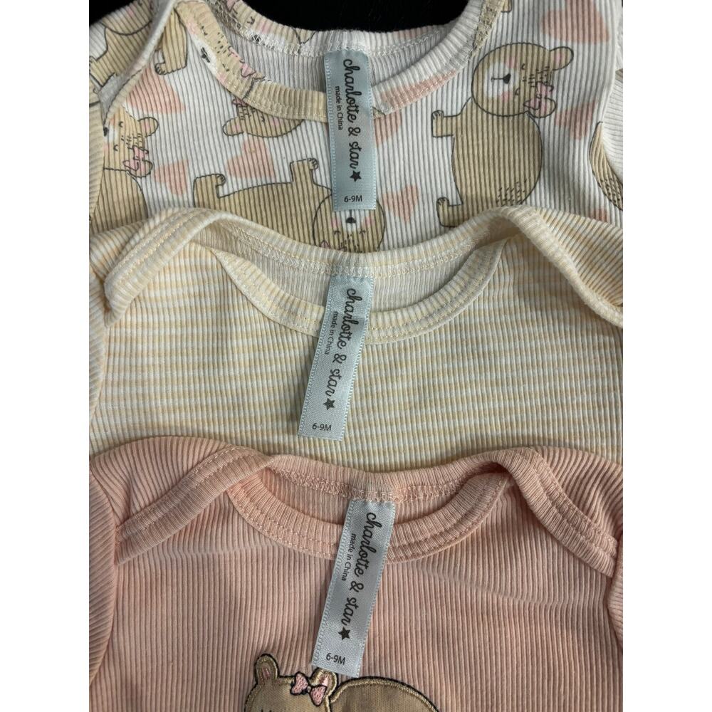 Cloud Island Baby Girl Onesie Bundle 6–9 Months |‎ 3 Bodysuits + Headbands
